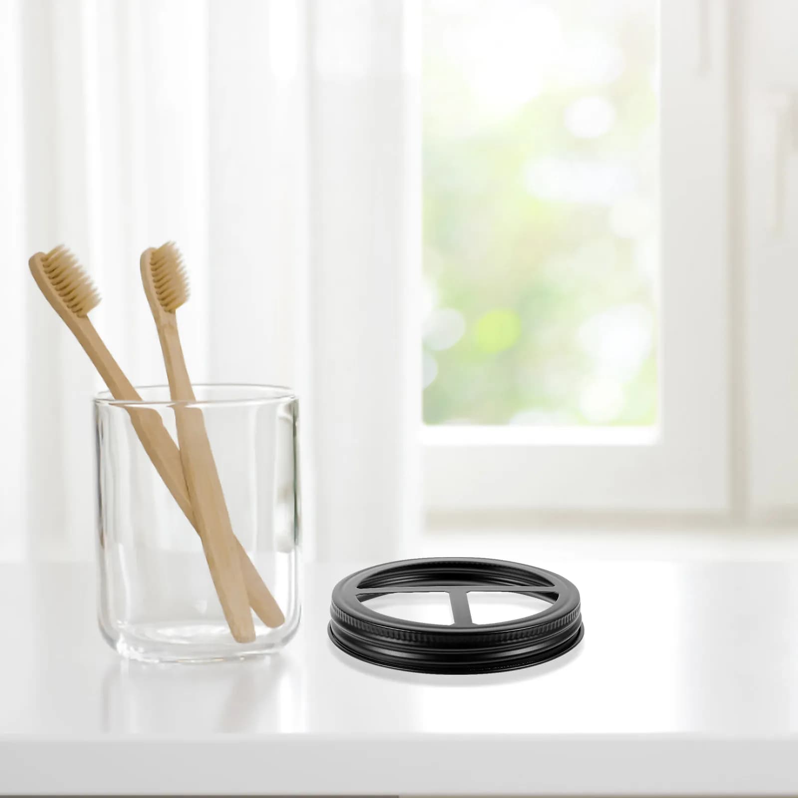 2 Pezzi Anelli per Coperchi in Acciaio Inossidabile per Barattoli Mason a Bocca Larga con Design Porta Spazzolini a 3 Scomparti per Coperchio Contenitore da Bagno