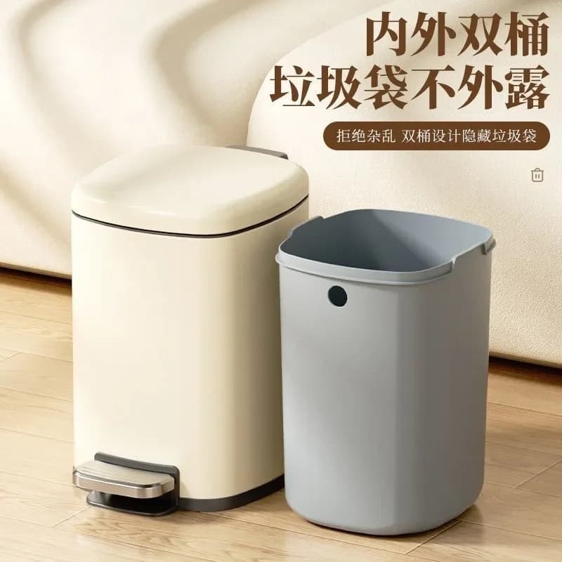 for Foot Pedal Trash Can 15L Stainless Steel Household with Lid Bathroom Kitchen Living Room Large Capacity Silent Design