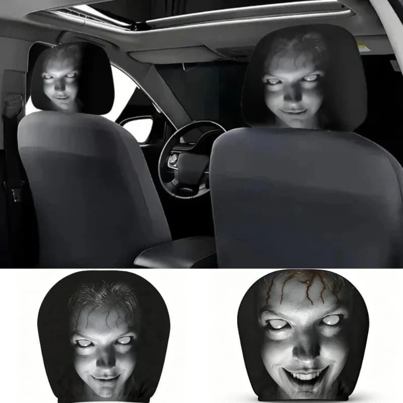 1/2Pcs Halloween Horror Mischief Face Printing Car Headrest Covers Universal Elastic Car Seat Headrest Cover Gift For Friend