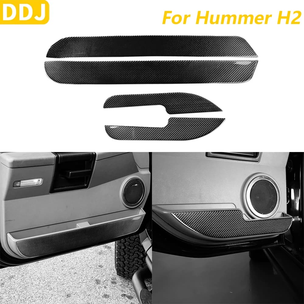 Set di rivestimenti in morbida fibra di carbonio per pannelli interni porta anteriori e posteriori per Hummer H2 2003-2007, accessori interni, adesivi