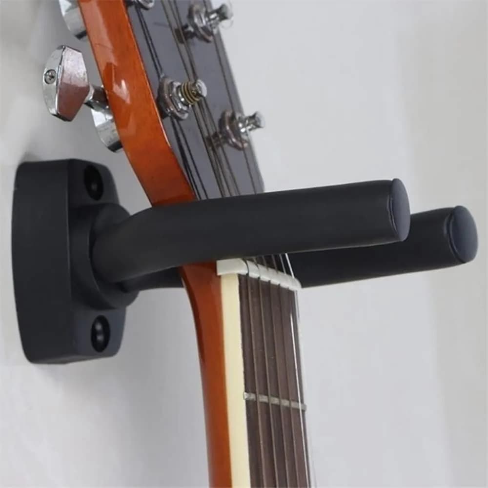 1 Pack Black Guitar Wall Mount Hanger, Adjustable Two-Prong Instrument Wall Hook, Heavy Duty Rubber Coated Guitar Holder for Acoustic Electric Bass Ukulele Mandolin Banjo