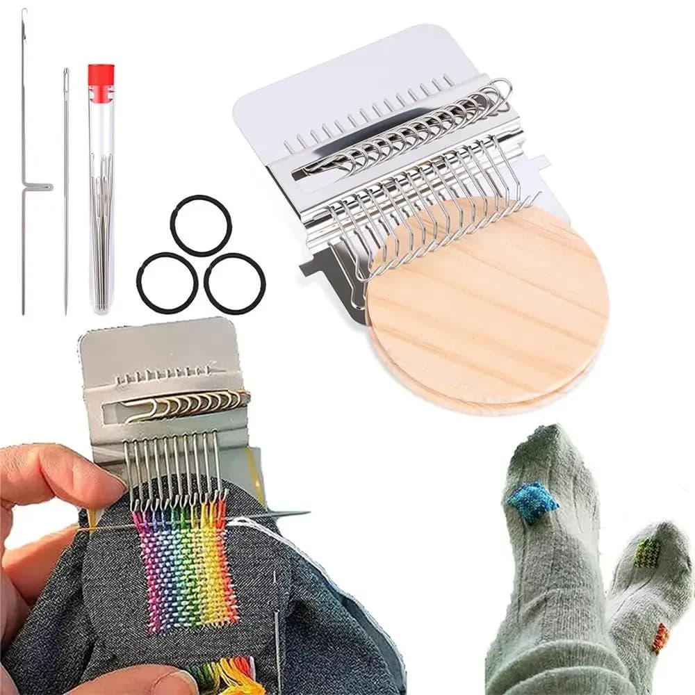 Telaio in legno Mini telaio Macchina Utensile in metallo Mini dimensioni Macchina per rammendo Artigianato fai-da-te Piccola cornice Piccola macchina tessuta Darner da viaggio