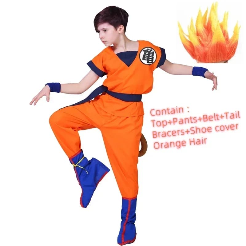 Costumi di Halloween per adulti e bambini, cosplay di Son Goku, costumi di Krillin, abiti per feste anime, costumi per bambini con coda e cinturino da polso