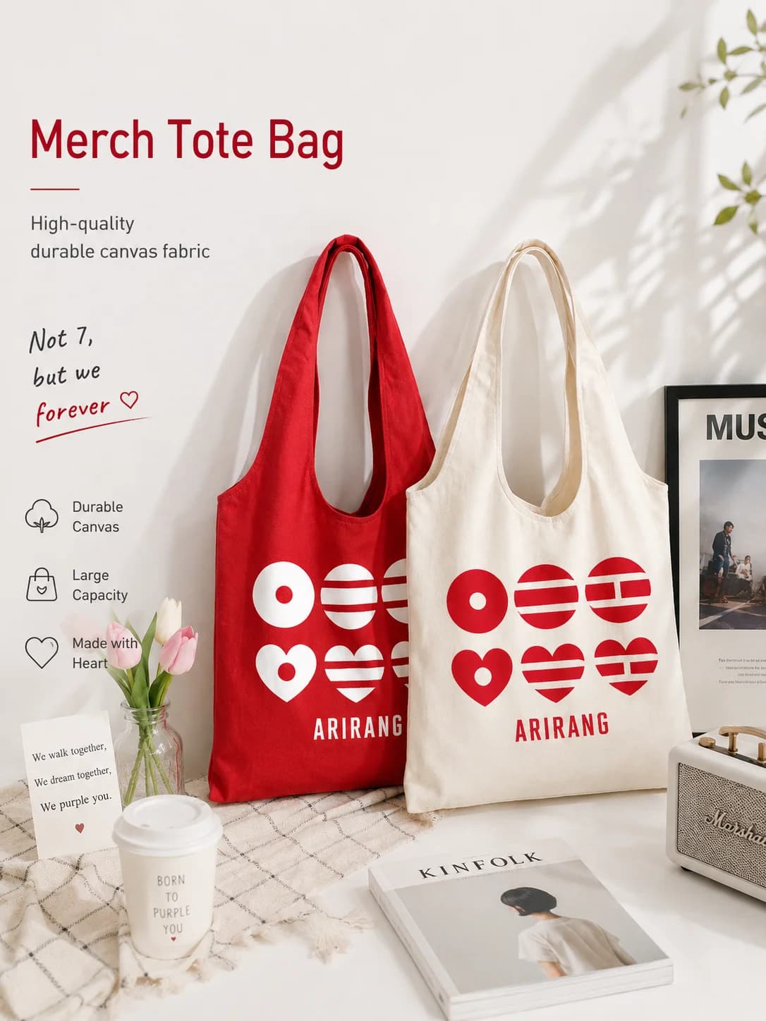 Korean-Style Minimalist Style B-Ts Arirang Tote Bags 13/Ts Festa, Double-Sided Printed B-Ts Arirang Open-Top Casual Tote Bag, Suitable for Army Daily Use, Christmas Birthday Gift