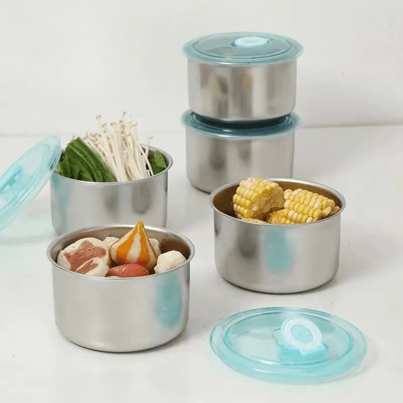 Round Leak-proof Lunch Box Stainless Steel Food Preservation Box Heat Resistant Sealed Food Storage Tank Kitchen Tableware