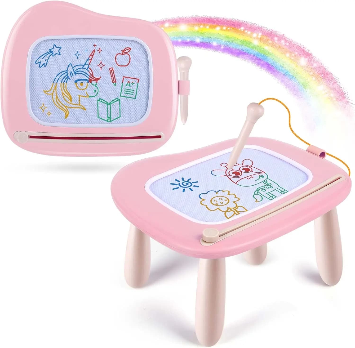 Lavagna Magnetica per Bambini, Tavoletta da Disegno Portatile, Giocattolo Educativo per Bambini da 1 a 3 Anni, Regalo di Compleanno Rosa