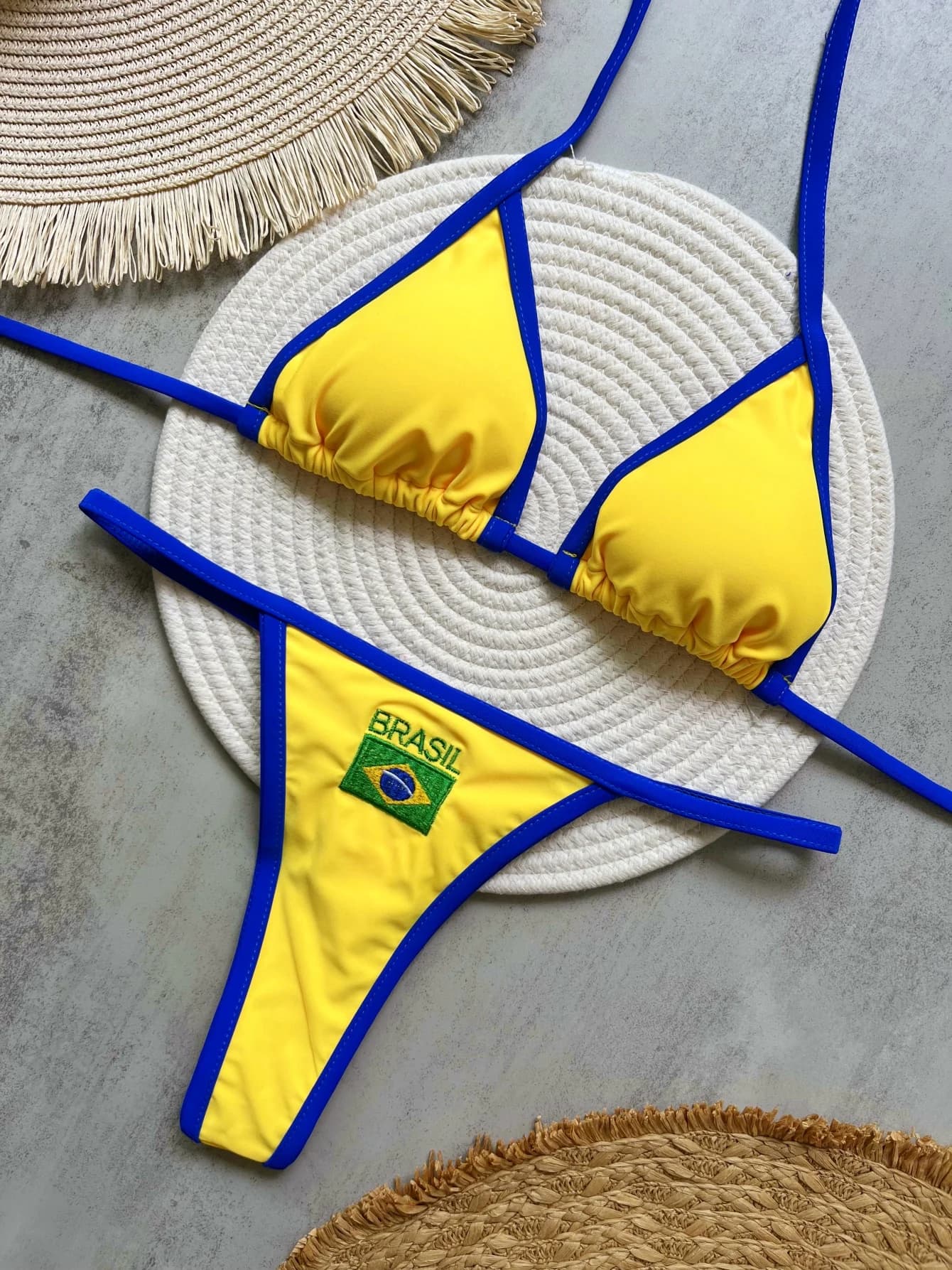 RUOTONGSEPT Perizoma Bikini brasiliano Donna Costumi da bagno Costume da bagno femminile Bikini a due pezzi Bagnante Bandiera del Brasile Costume da bagno