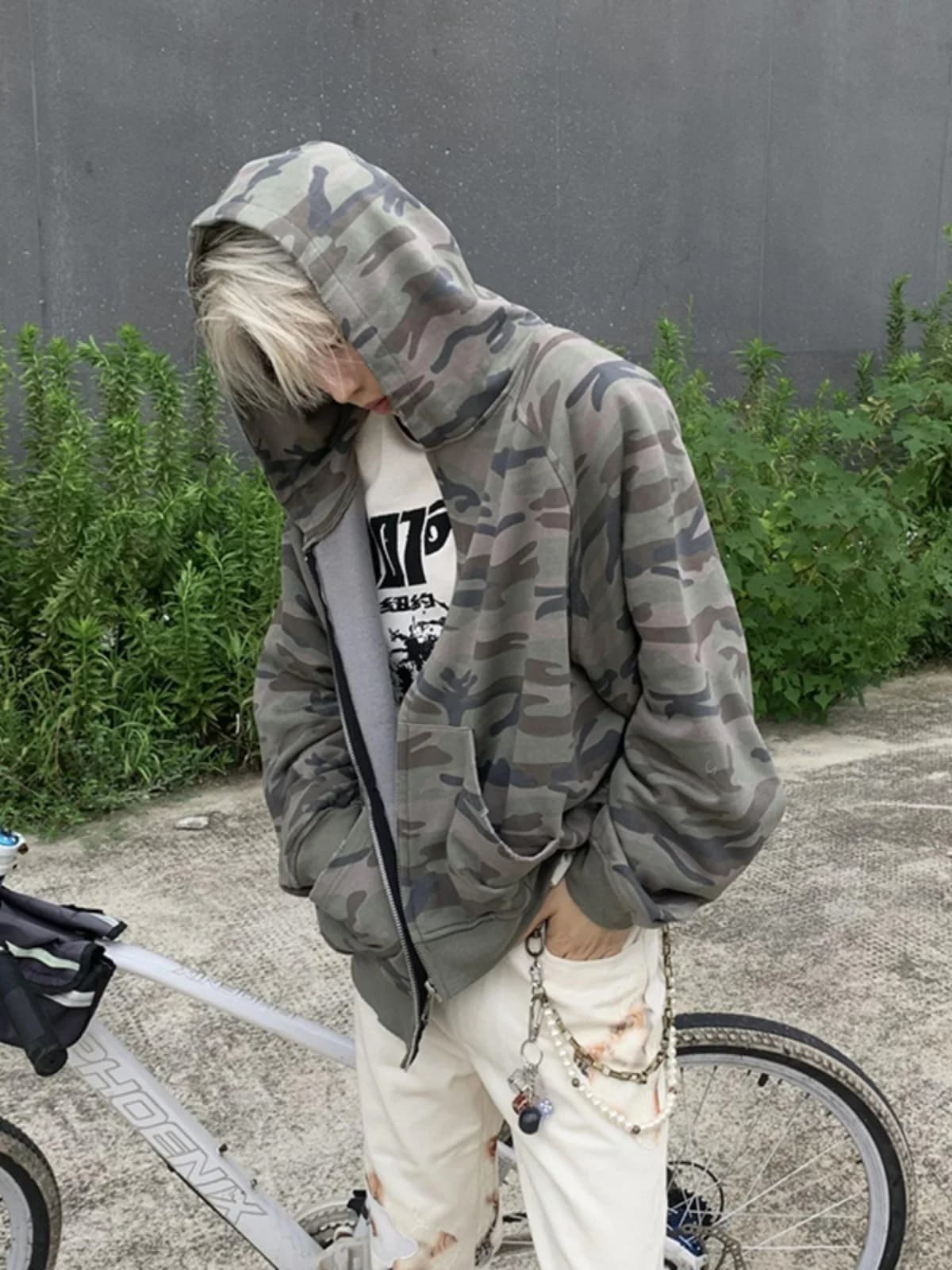 Cleanfit Camouflage Hooded Open Cardigan Jacket Men's American Retro Sport Coat High-End Heavyweight Sweatshirt