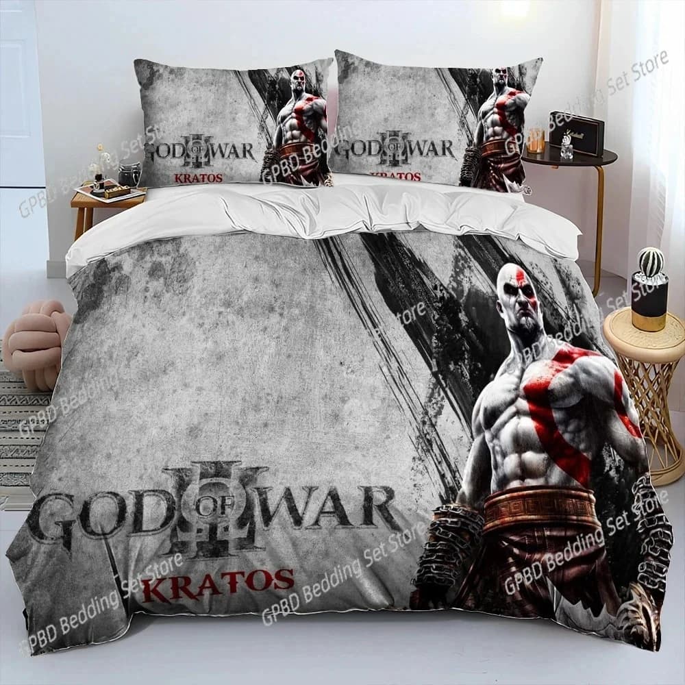 Gioco God of War Kratos Set biancheria da letto Copripiumino Set letto Copripiumino Federa Trapunte King Queen Size Set biancheria da letto per ragazzi adulti