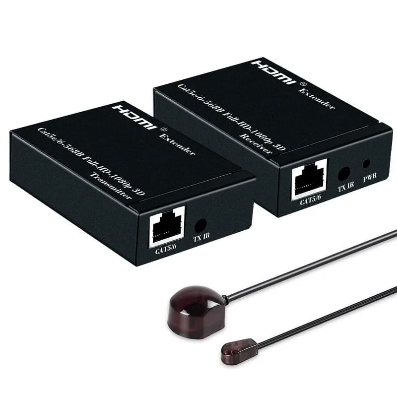 60m HDMI Extender 1080P, 1.4 Video Transmitter Receiver over Cat6 Ethernet with IR Loop CE FCC RoHS Certified