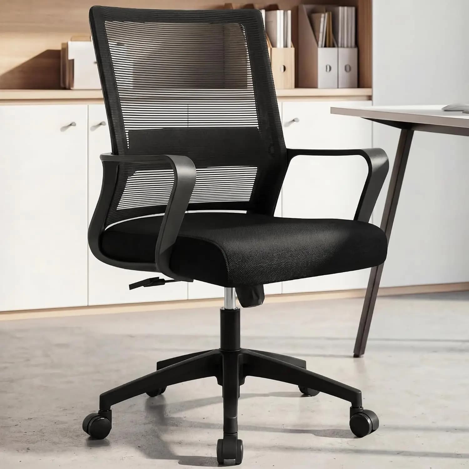 Office Desk Chair Gaming Computer Chair Ergonomic Mesh Mid Back with Rolling Wheels Lumbar Support Comfy Swivel Adjustable for H
