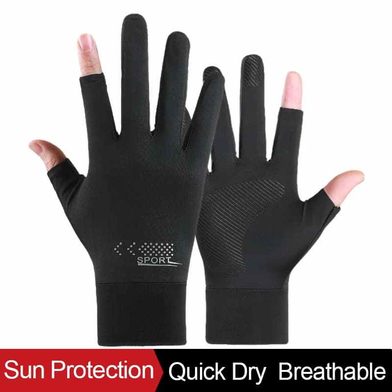 Sun Protection Gloves For Men Cycling Fishing Driving Summer Cooling Two Finger Cut Touch Screen Non Slip Breathable Sun Gloves