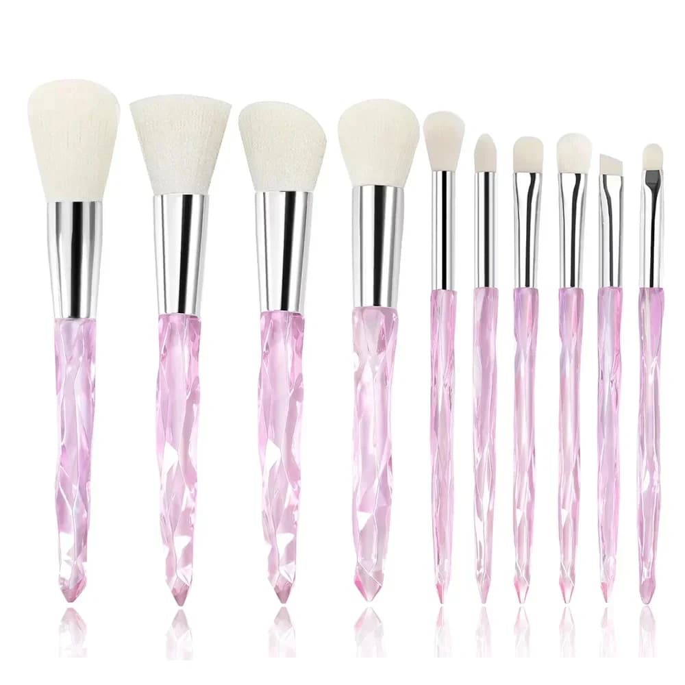 Set di pennelli per trucco, 10 pezzi Manico trasparente in cristallo Kabuki Pennello per fondotinta in polvere Correttore Ombretto Eyeliner Pennello per sopracciglia