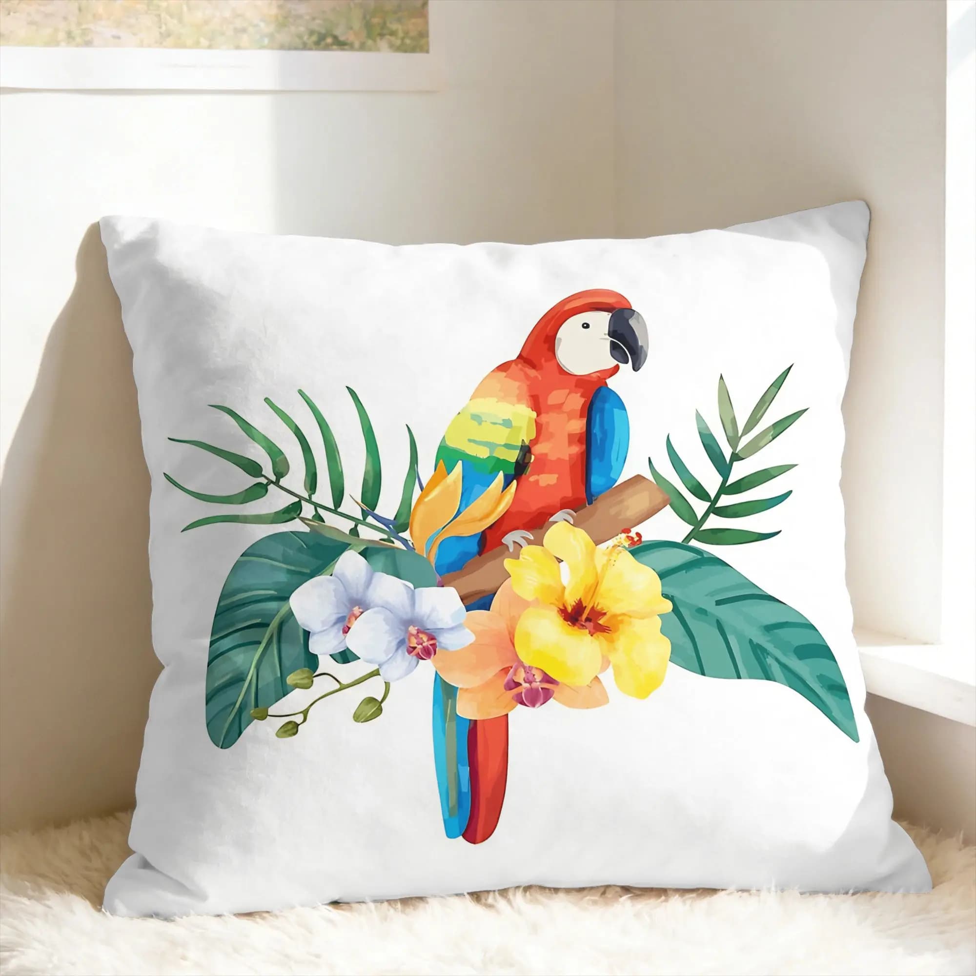 Federe per cuscini Tropical Parrot Palm, federa per cuscino Kawaii per divano, camera da letto, comoda fodera per cuscino