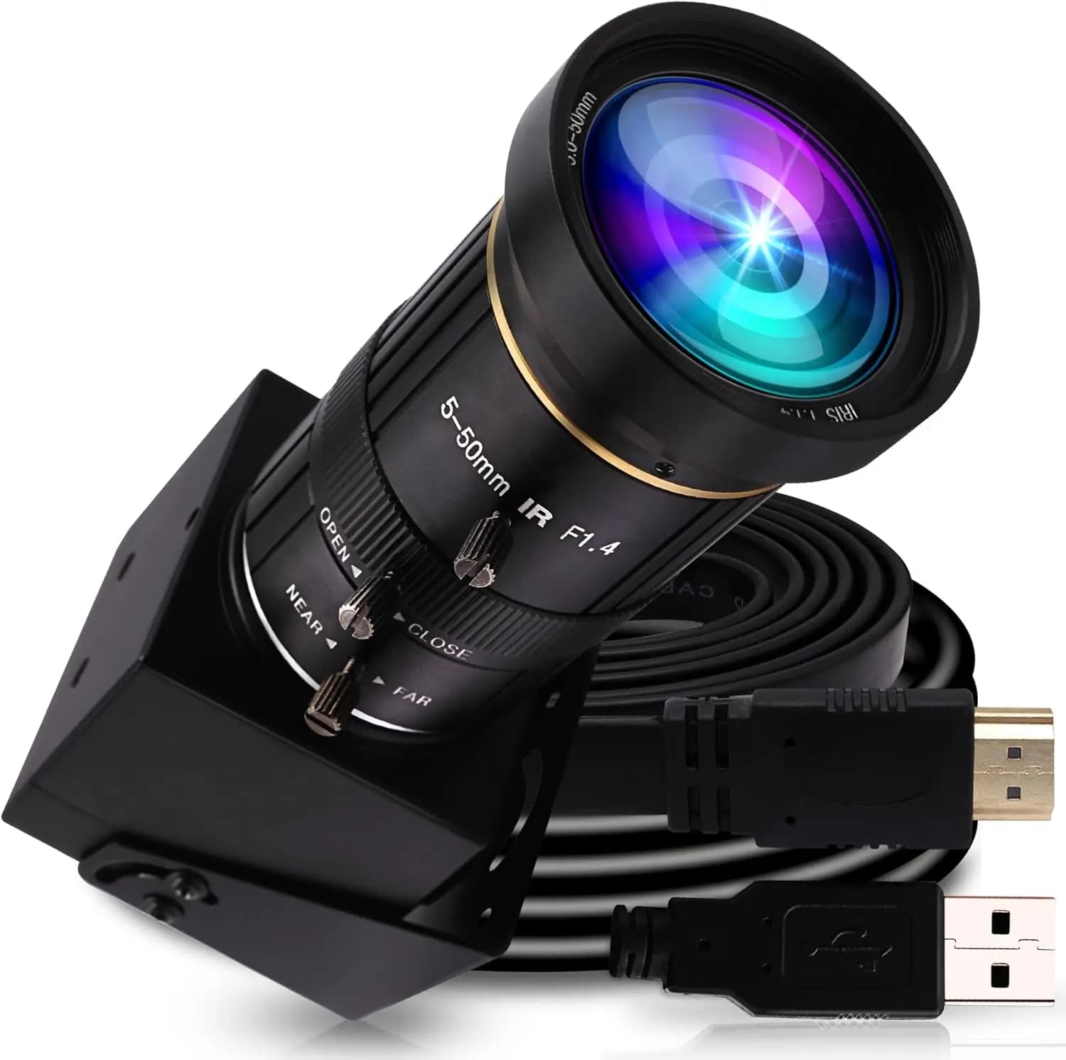 4K USB Camera with Manual Zoom, Variable Focus Webcam, Mini Close-Up PC Camera, H.264 Telescope USB Security Cam, 8MP IMX415 Industrial CCTV, 5-50mm 10X Zoom Lens