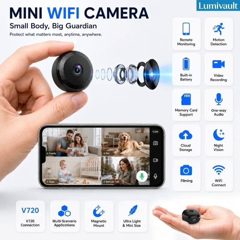 2-pack Mini Surveillance Cameras 720P Infrared Night Vision Suitable for Smart Home Video Monitoring of Babies/Pets