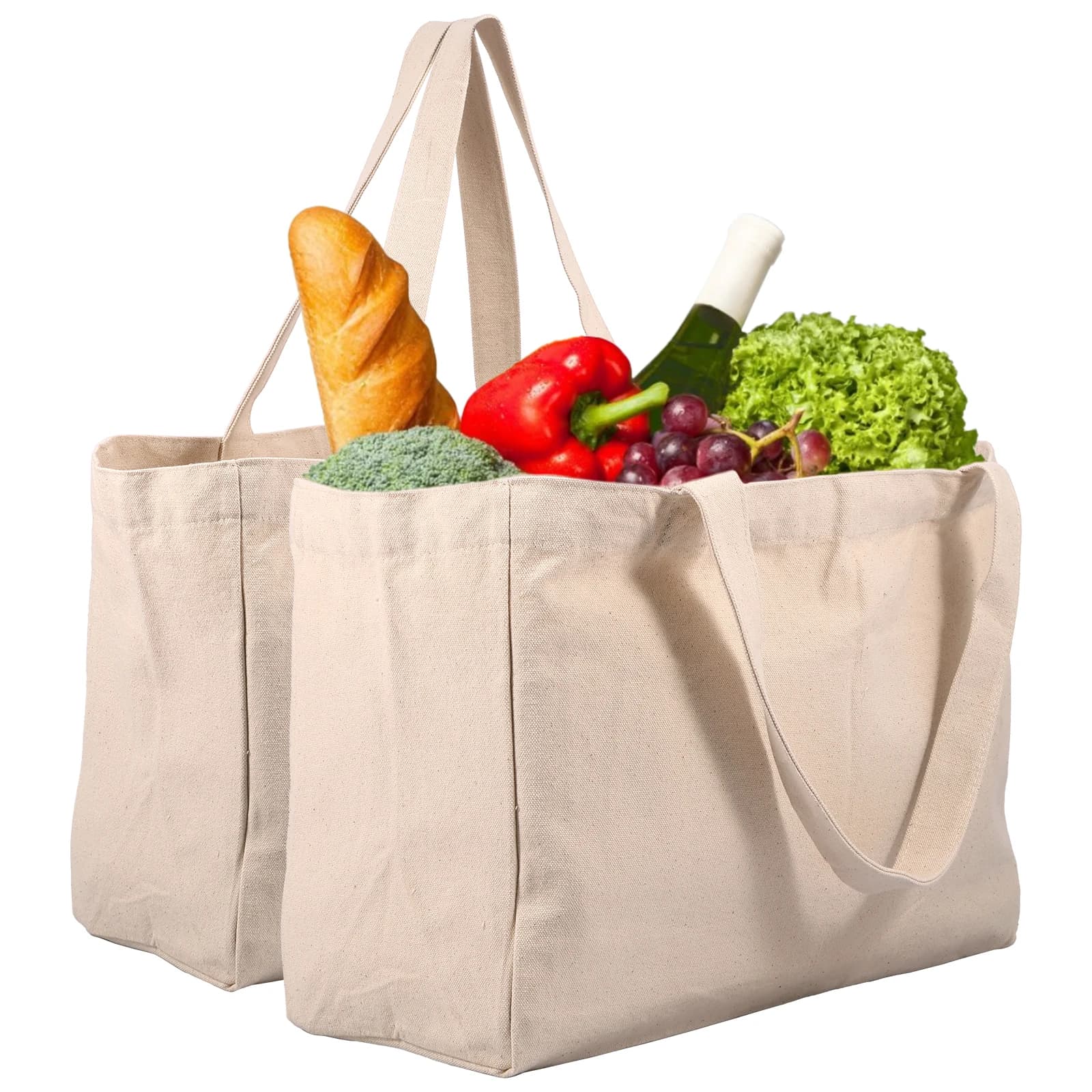 Borsa per la spesa in tela da 2/3 pezzi con tasche, borse per la spesa a tracolla di grande capacità, borse riutilizzabili pieghevoli e lavabili per carichi pesanti