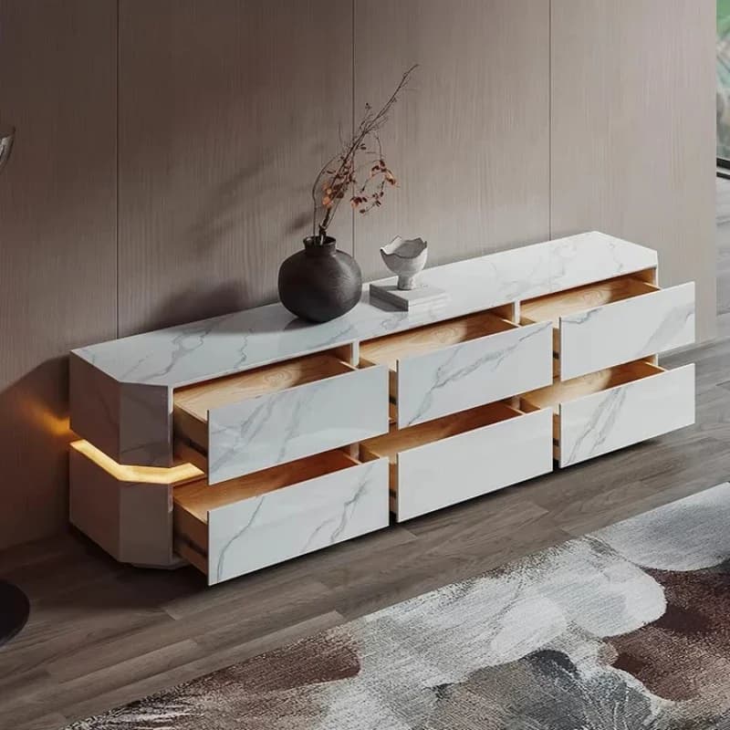 Living Room Minimalist High End Sense White Simple Floor TV Cabinet Tables Rock Slab Monitor Stand Home Furniture For Tv Stands