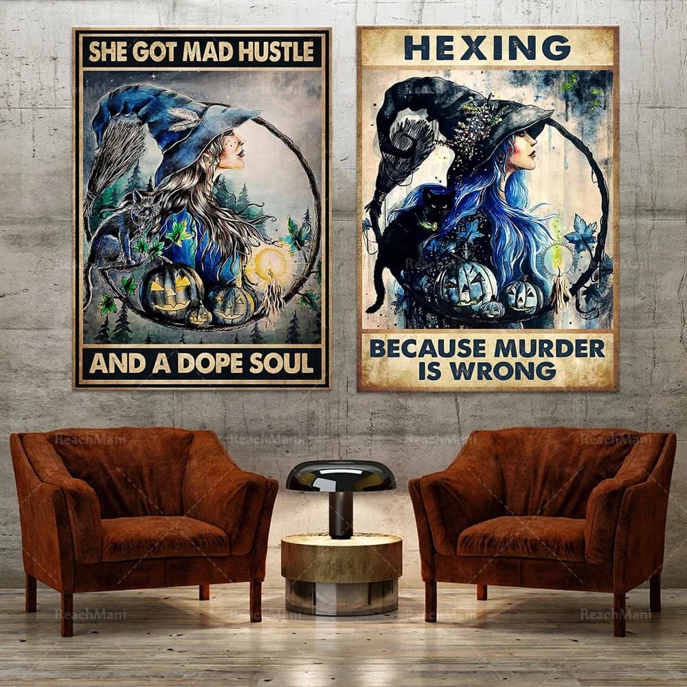 She has crazy hustle and paint soul posters, witch wall art deco prints, witch gifts