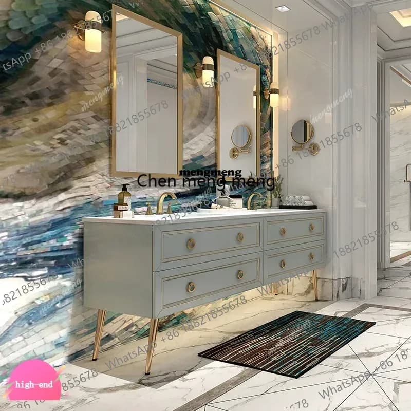 Mobile da Bagno in Stile Europeo dal Design Elegante, Set Moderno e Semplice con Specchio e Mensole per lo Stoccaggio
