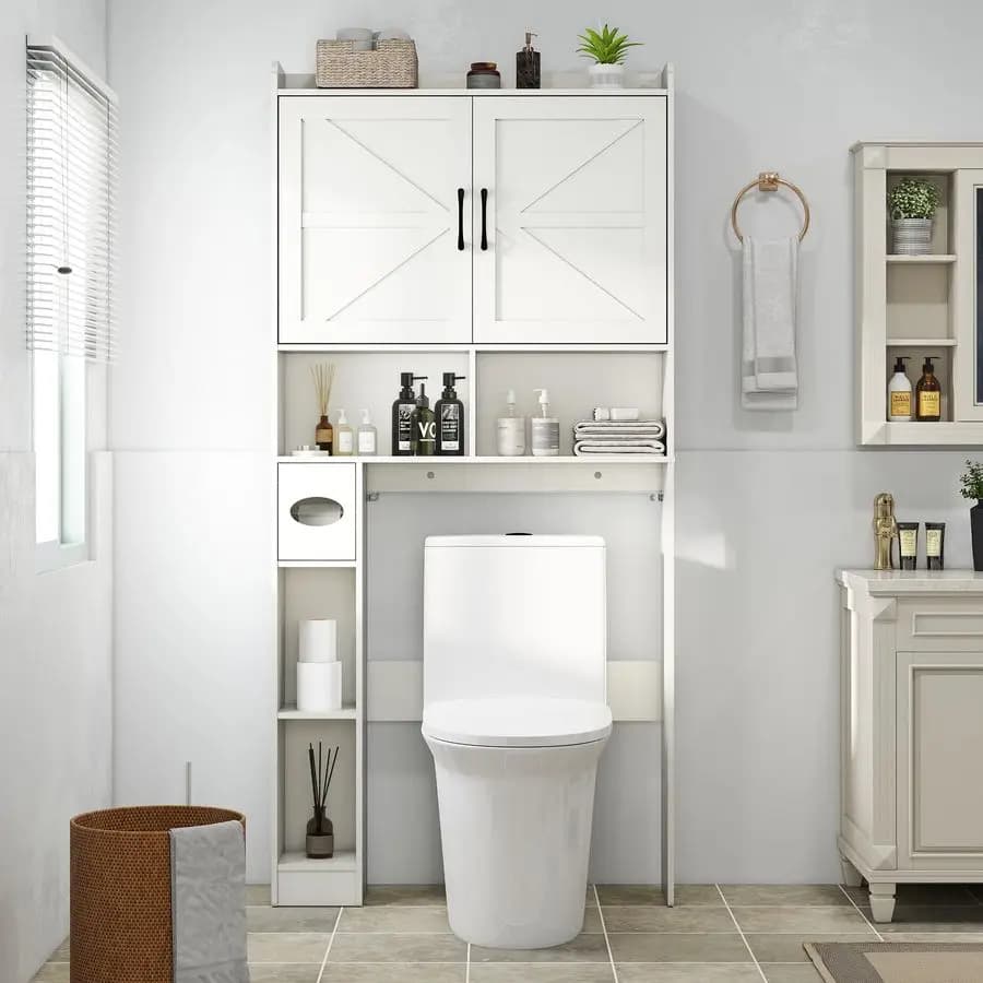 Mobiletto portaoggetti per WC, organizer da bagno da 32 W da posizionare sopra il WC con porta carta igienica, scaffale salvaspazio per WC domestico