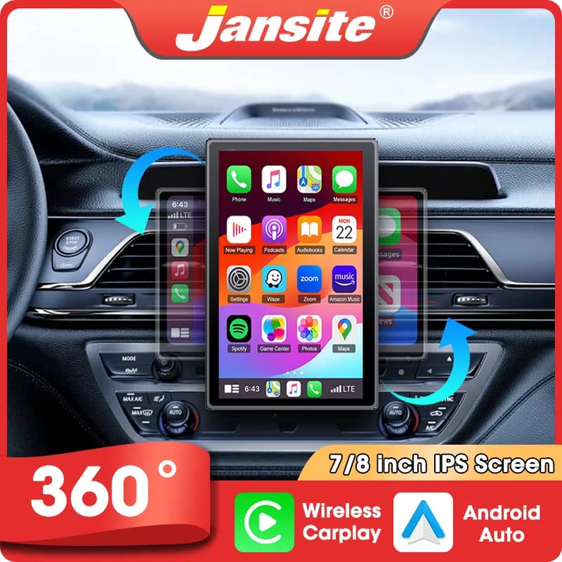 7 Inch Rotating CarPlay Screen, Supports Horizontal and Vertical Display, Portable Multimedia Car Reader, Compatible with Android Auto, GPS Navigation, FM, AUX