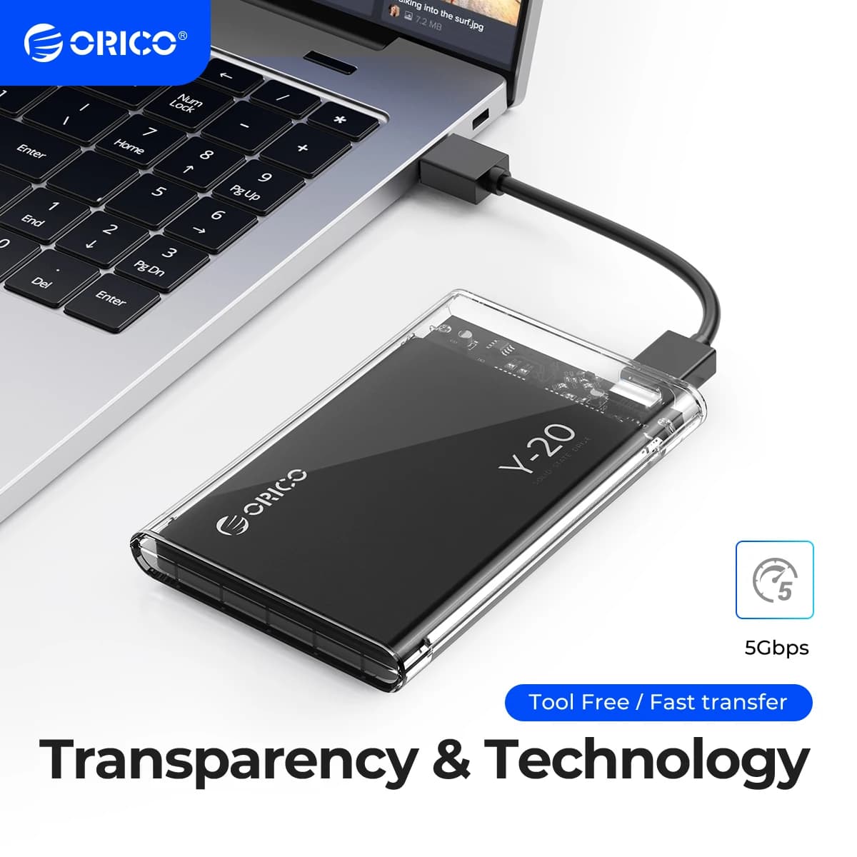 Custodia per disco rigido ORICO SATA a USB 3.0 Custodia per HDD esterna tipo C da 2,5 pollici per custodia SSD/HDD da 7-9,5 mm Supporto UASP