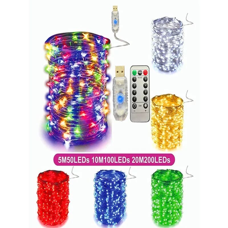 Decorazione natalizia di Capodanno Lampada da fata natalizia Filo di rame USB Led Decorazioni per la casa per interni Stringa RGB bianca calda con telecomando