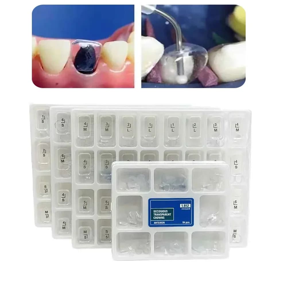 64 Pz/scatola Corone Preformate Temporanee Corone Transparent Dentali For Adult Children Tooth Crown Front Posterior Molare Teeth whitening