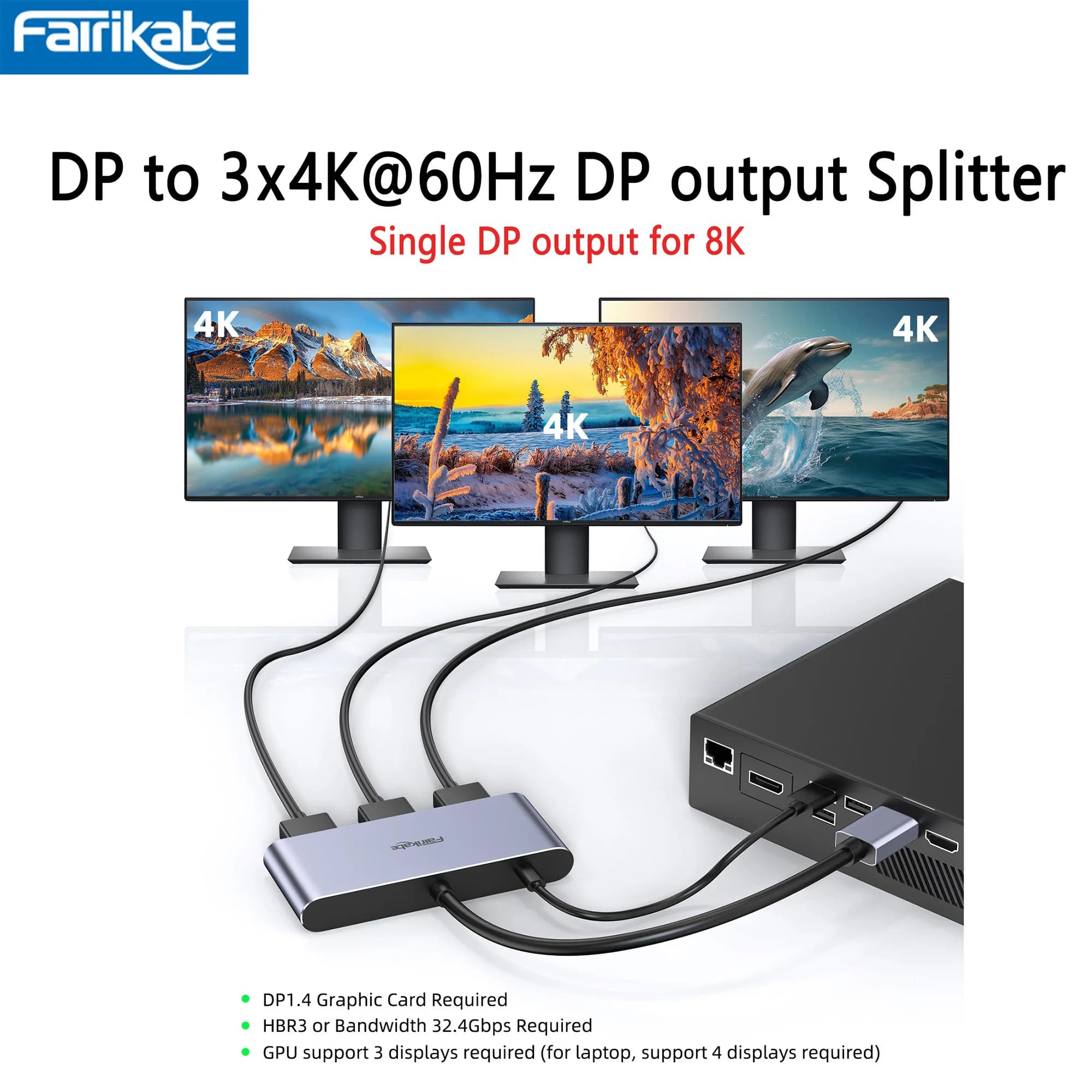 Splitter DP 8K a 3 DisplayPort MST Hub Distributore DP Display multistream Adattatore splitter DP per monitor portatile GraphicCard TV