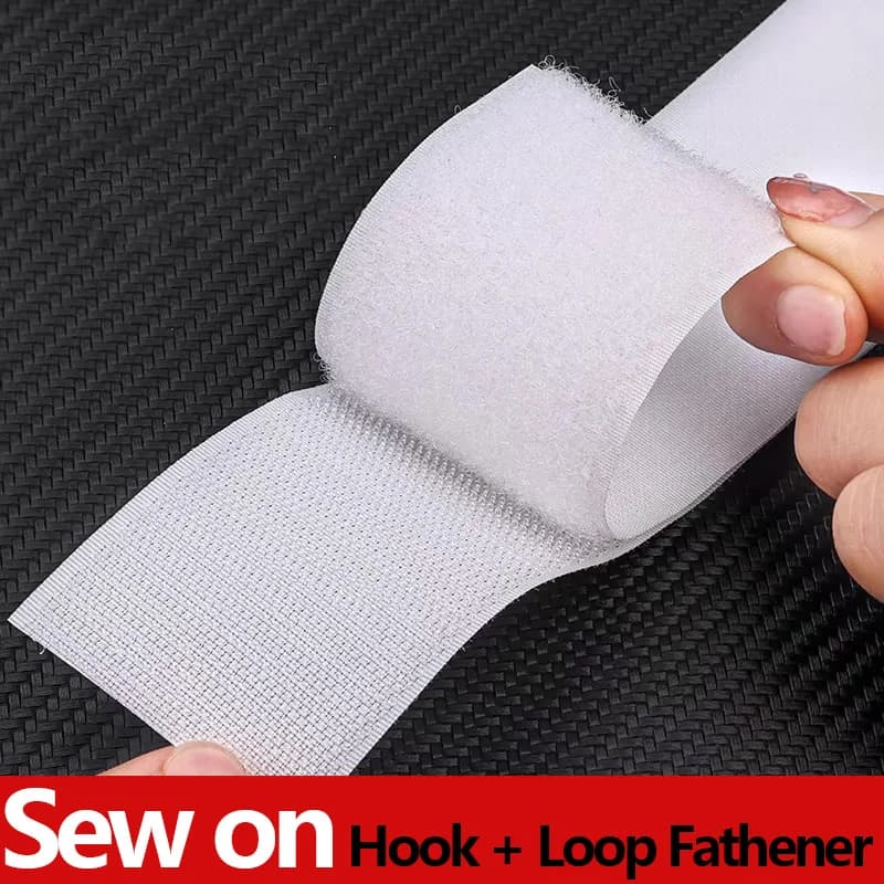1M Sew On Hook & Loop Tape | Non-Adhesive Nylon Magic Strap 20-50mm White | Heavy-Duty Gripping Fastener for DIY Clothing/Bags