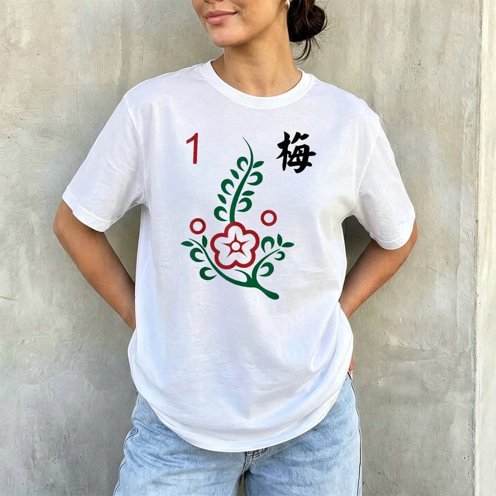 Mahjong One Plum Blossom Tile Graphic T Shirt Classic Chinese Mahjong Flower Print Mahjong Squad Lucky Player Gift