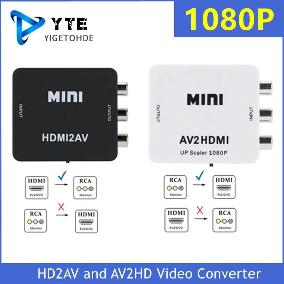 YIGETOHDE 1080P Adattatore scaler compatibile HDMI con AV Convertitore video composito Compatibile con RCA CVSB L/R Video Mini HD2AV