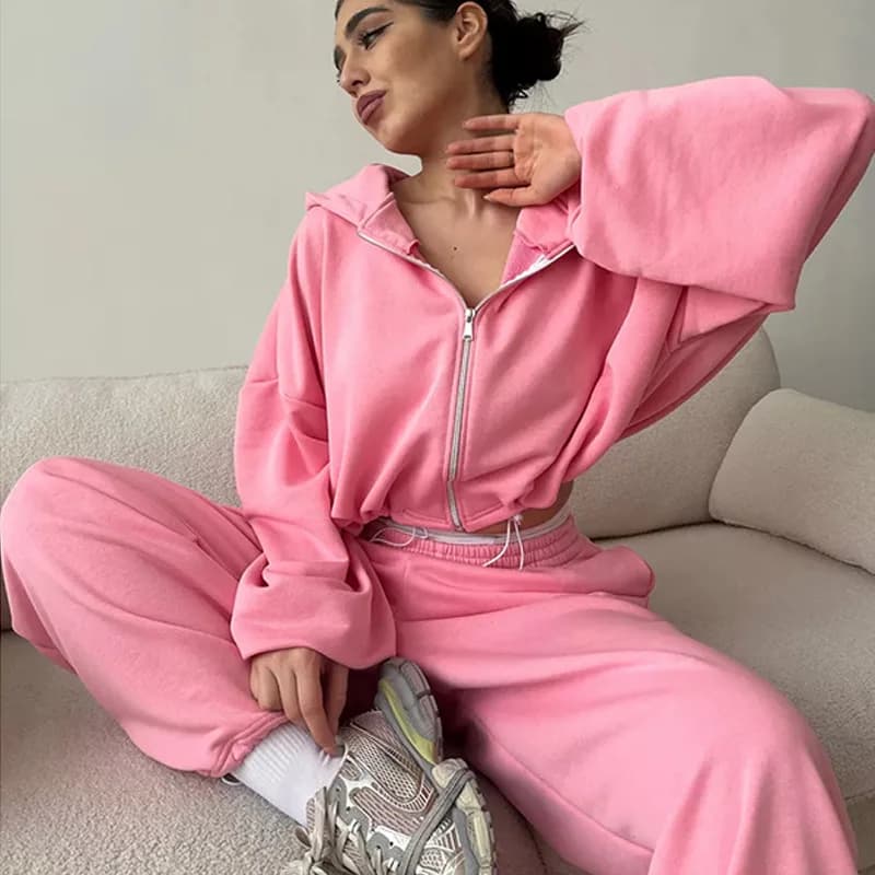 2026women's new fashion trend basic versatile solid color casual patchwork hooded tops and trousers suit two-piece set for women
