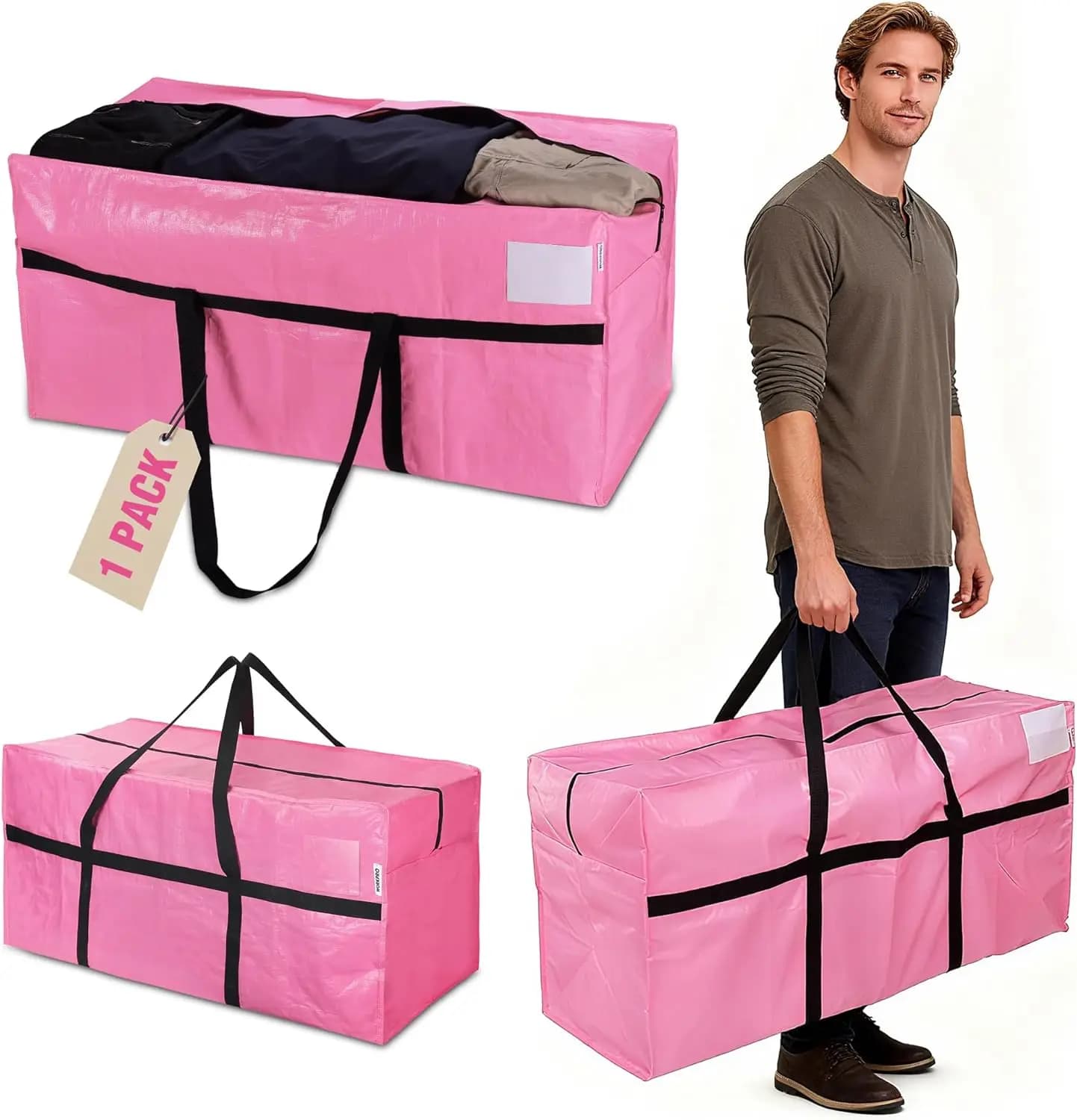 Borsa per Traslochi Extra Large da 66 Galloni con Cerniere, Contenitore Resistente e Impermeabile per Organizzazione, Rosa