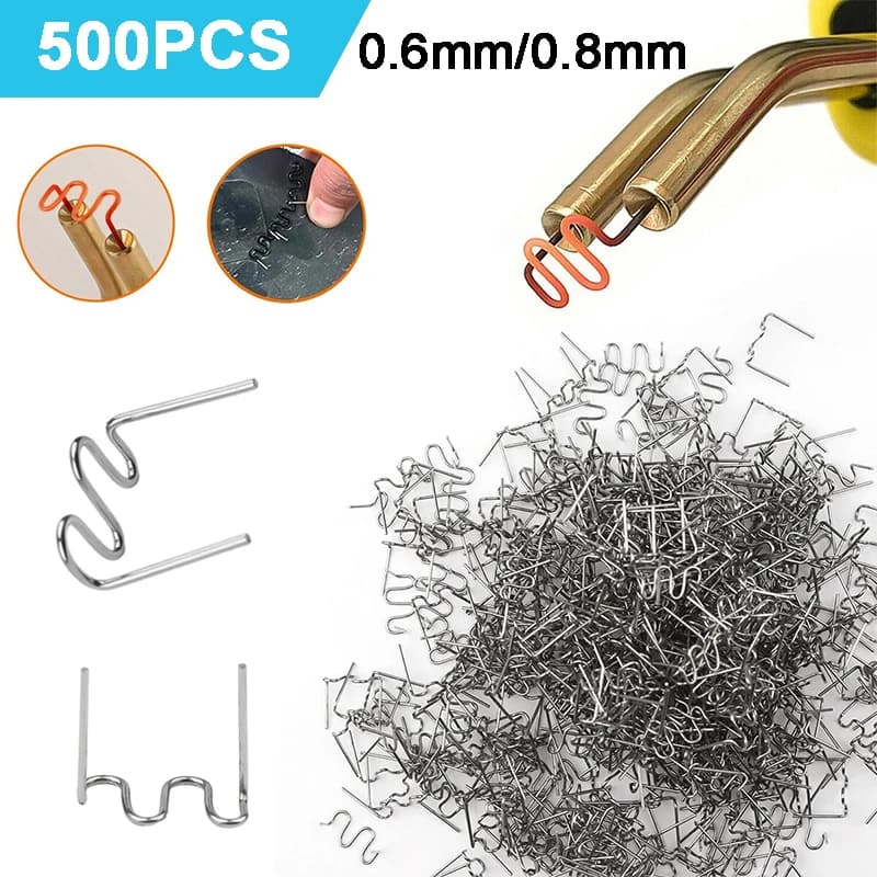 500PCS Chiodo di riparazione per saldatura di plastica 0.6mm/0.8mm Graffette piatte Cucitrice a caldo Graffette Paraurti per auto Saldatore di plastica Accessori di riparazione