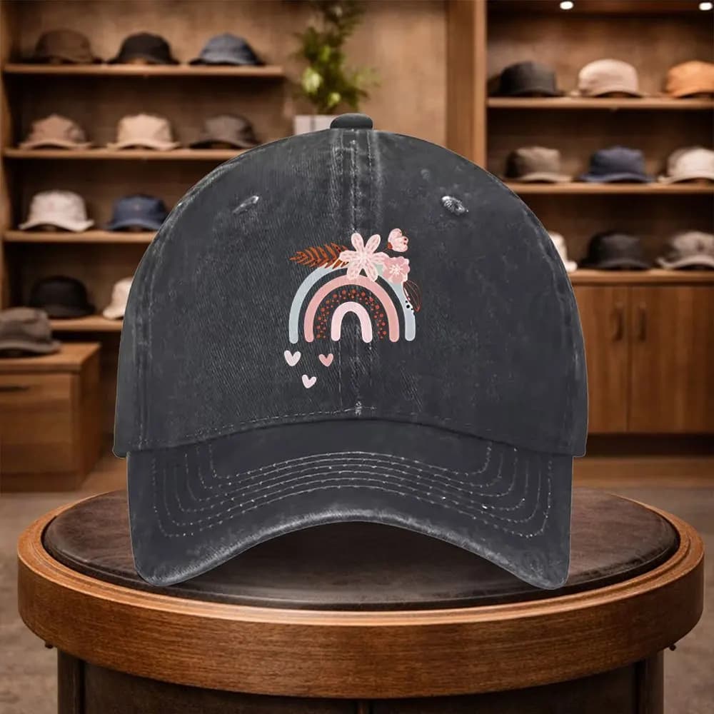 A Rainbow-Patterned Baseball Cap, Perfect for Casual Outings. This Stylish Adjustable Hat Is Suitable for All Seasons And Ideal