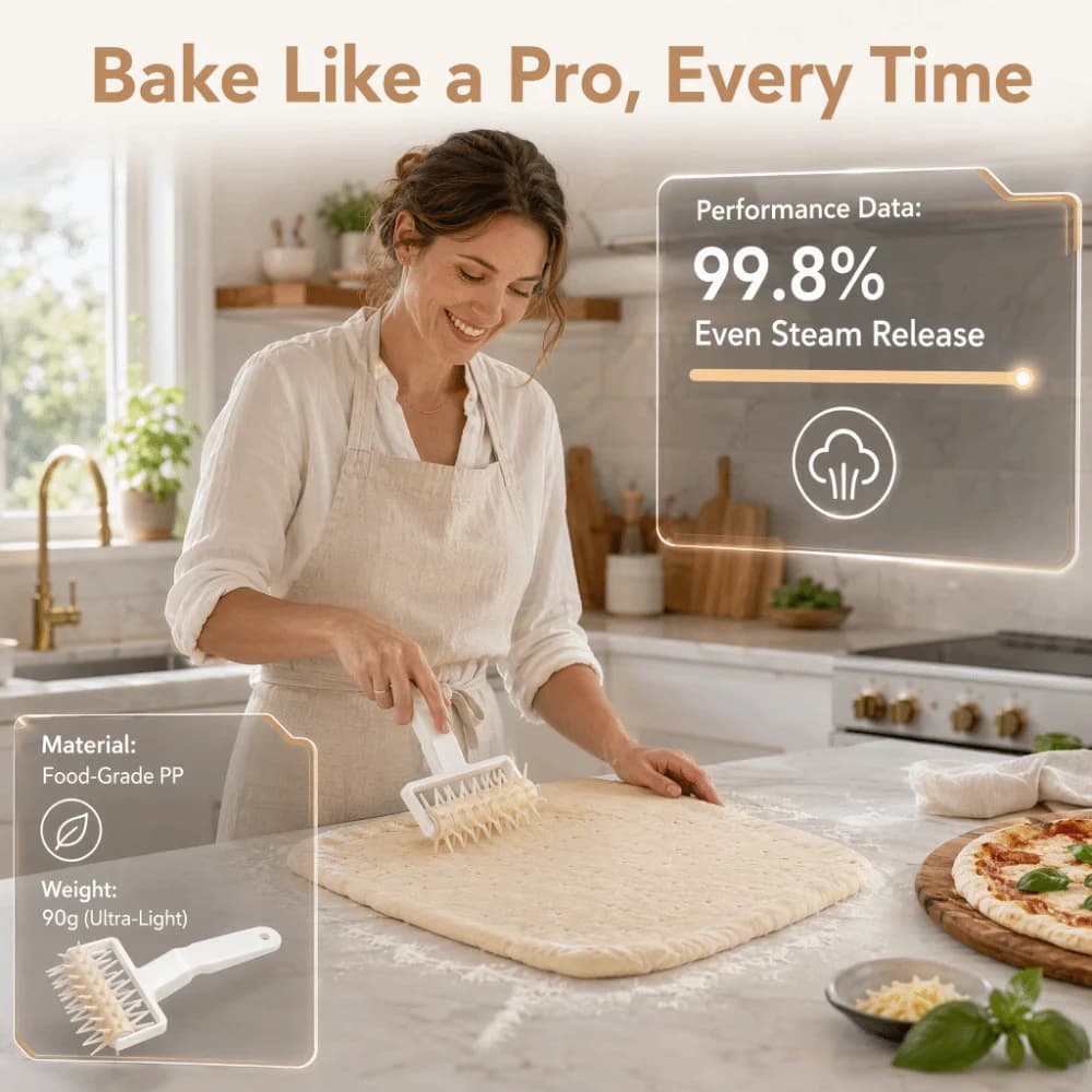 PP Pizza Dough Docker Spiked Rolling Head Dough Bubble Killer Cake Hole Punch Long Handle Needle Wheels Dough Perforator