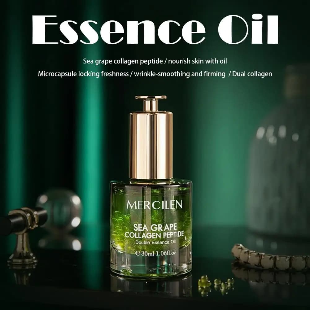 Siero Viso al Collagene e Peptidi di Uva Marina 30ml, Olio Essenziale Doppio Effetto Idratante e Illuminante per la Cura della Pelle