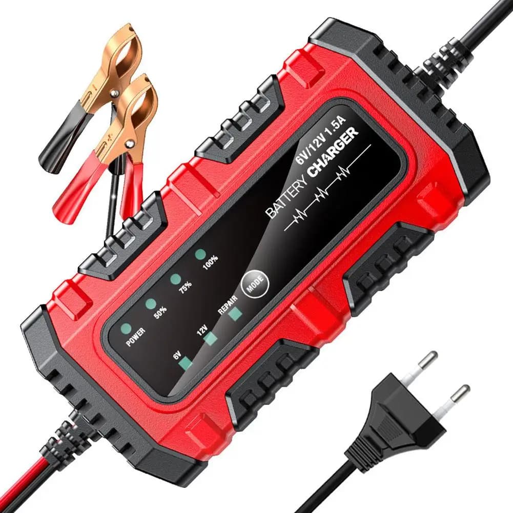 Caricabatterie Intelligente per Auto 6V/12V con Display Digitale, Caricatore per Moto Elettriche, per Batterie al Piombo AGM da 4AH-30AH, Riparazione Batterie