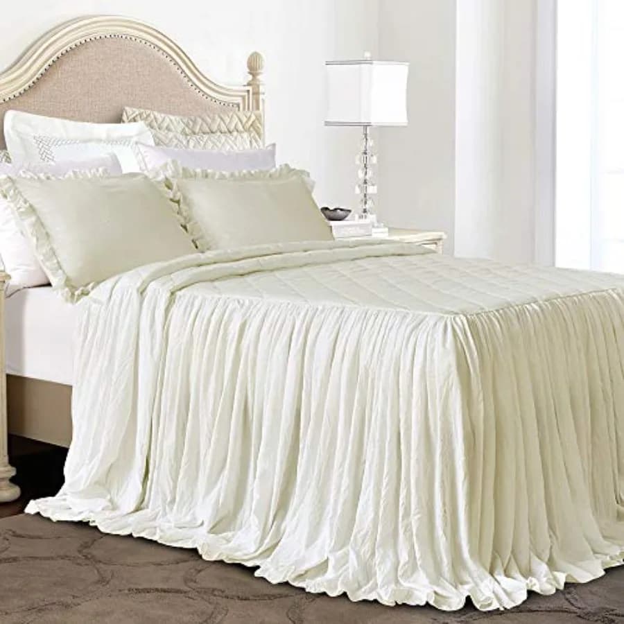 Ruffle Skirt Bedspread Elegant Shabby Farmhouse Bedding Ruffled Bed Spreads Size Lightweight 3 Pcs