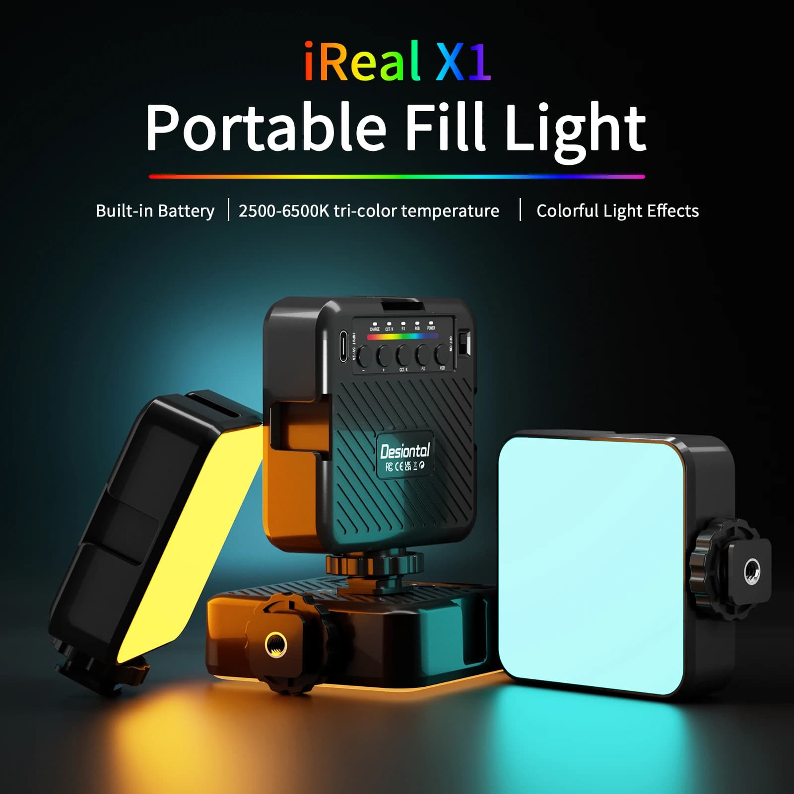Luce di riempimento portatile iReal X1 Luce a LED Video Mini Luce di riempimento Lampada RGB a colori Luce per fotocamera con scarpa fredda Luce per fotografia