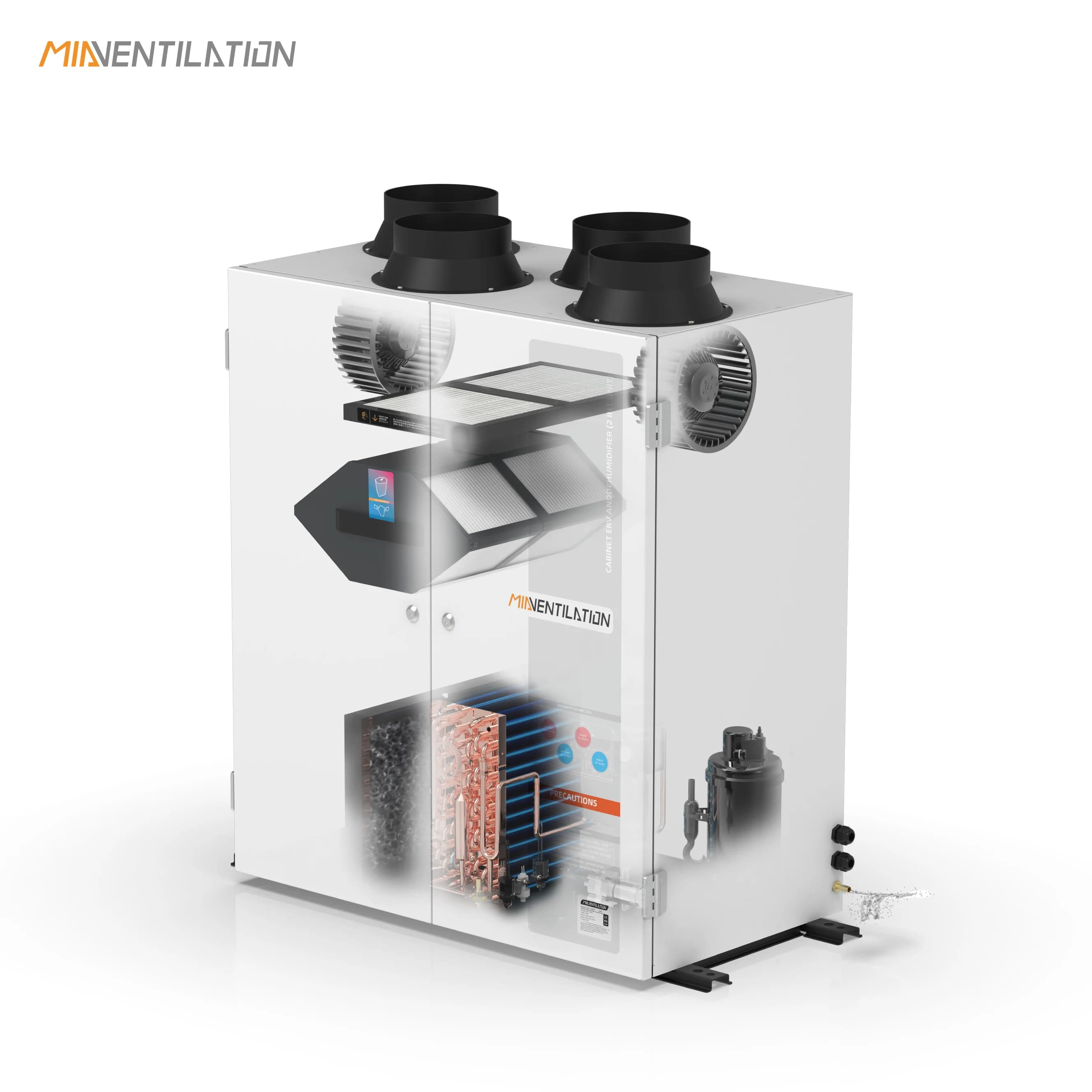 Deumidificatore verticale innovativo 58L/D 500m3/h Doppie porte Scambiatore di calore lavabile integrato Nucleo e gestione dell'app per smartphone