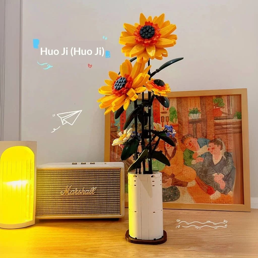 Girasoli, Blocchi da costruzione, Giocattoli per l'assemblaggio di bouquet, Regali di compleanno per ragazze, Puzzle per ragazze, Fiori immortali, Oggetti da regalare