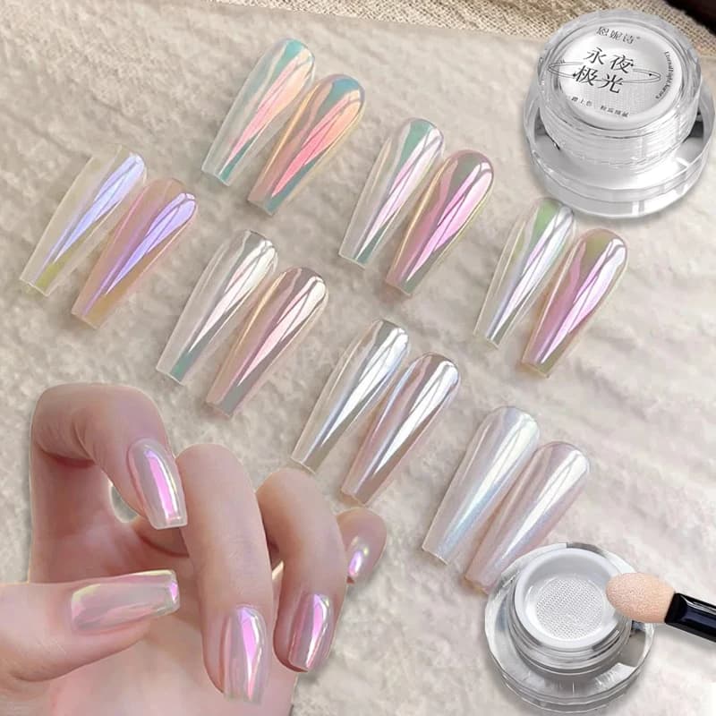 Aurora Powder for Nail Art, Glitter Effect Rainbow Mirror for Nails, Glitter Powder High Gloss for Nail Art and Fin Nails