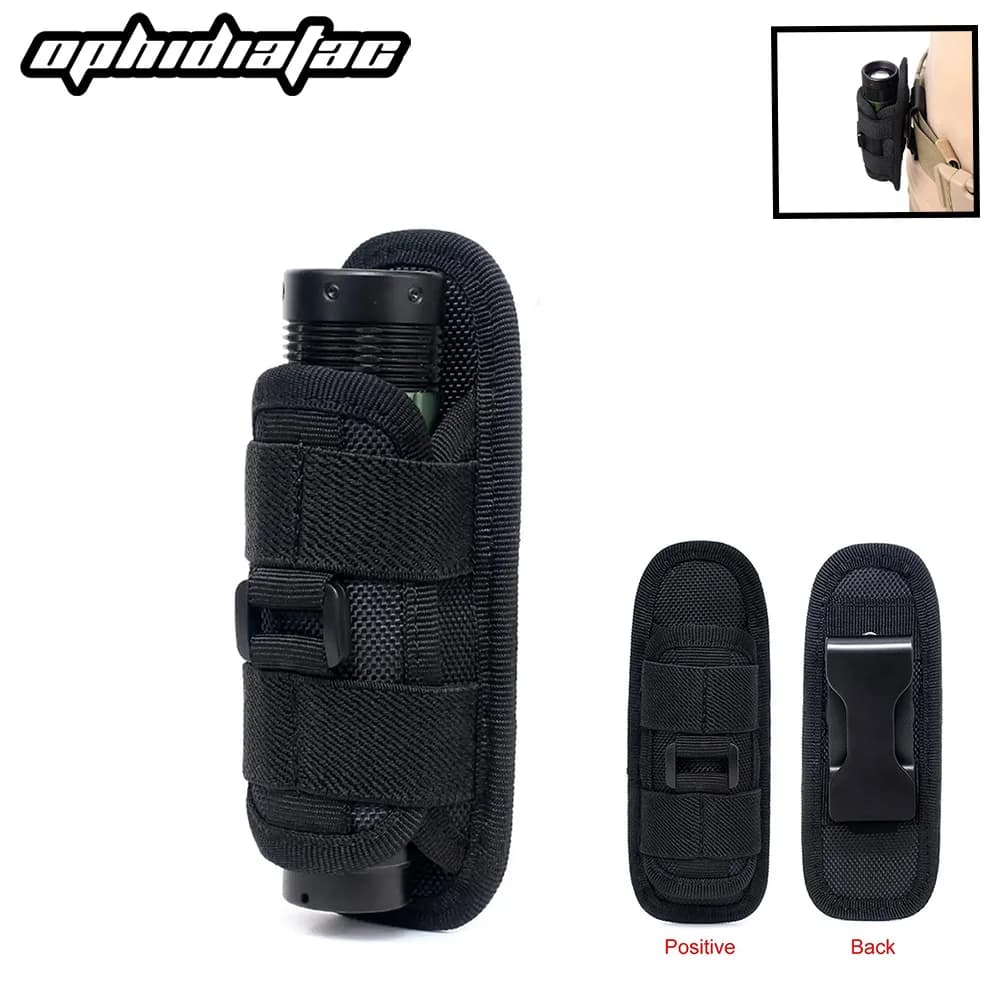 Custodia per torcia elettrica da campeggio all'aperto OPHIDIAN, borsa per il trasporto della torcia elettrica con Clip da cintura girevole con 360 gradi C