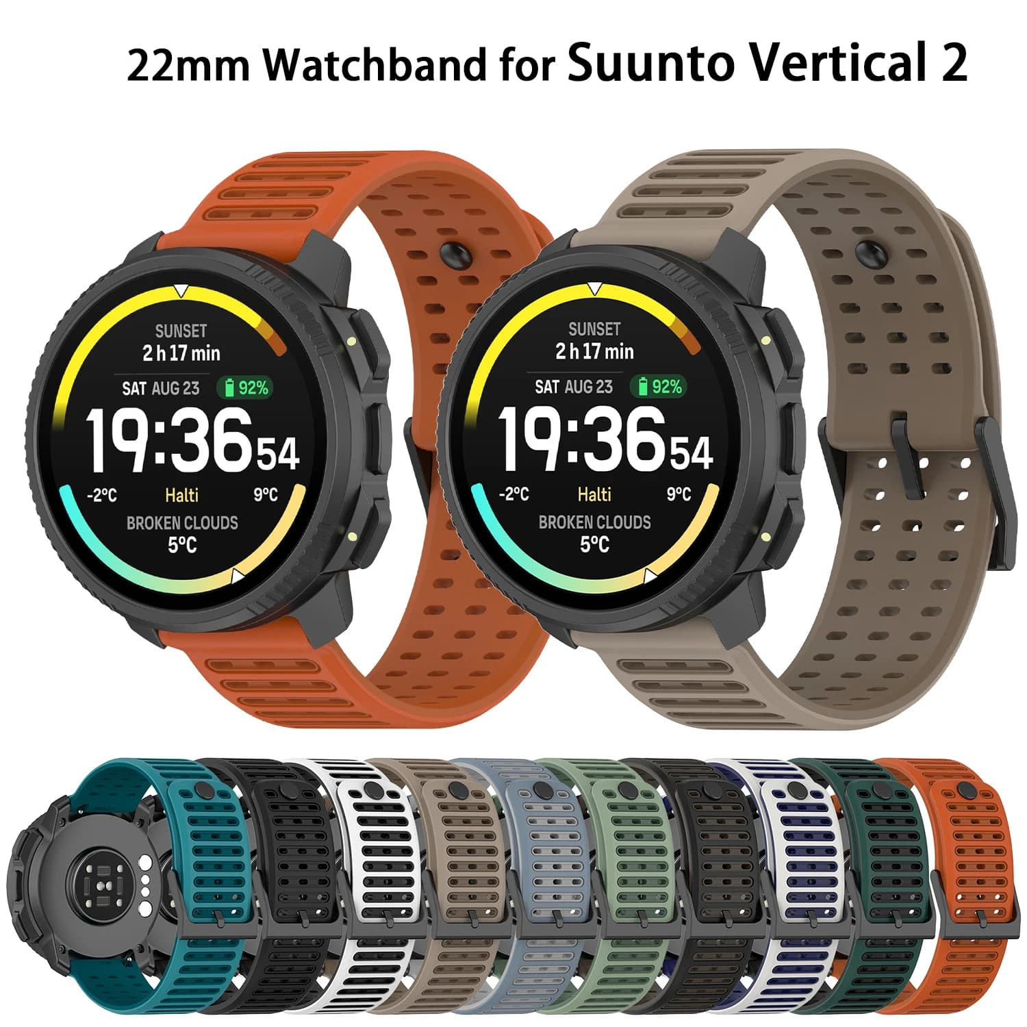 Cinturino per orologio da 22 mm per orologio sportivo Suunto Vertical 2 adatto per accessori di ricambio per cinturino in silicone verticale 1 Race 2/S 5/9 Peak