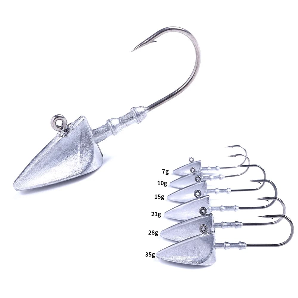 Amo da Pesca Jig Head in Acciaio al Carbonio Affilato con Testa Triangolare, Ganci in Piombo per Esche Morbide, Verme, Acqua Salata, Acqua Dolce, Bass, Luccio, Attrezzatura da Pesca