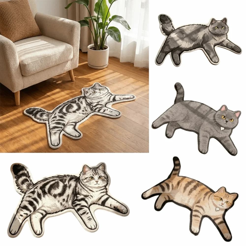 Cozy Decor Non Slip Cat Floor Mat Cartoon Cat Shape Absorbent Bathroom Rug Not Easy To Shed Bath Mat Bedroom
