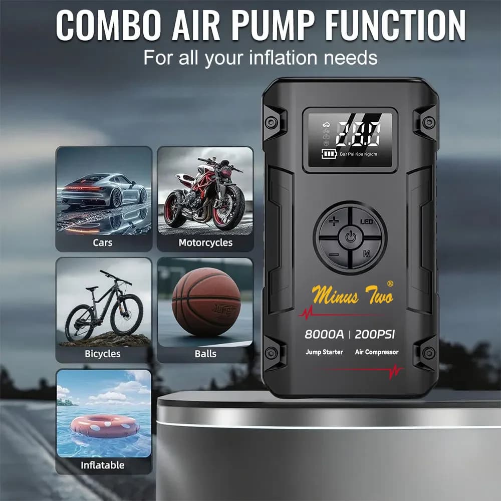 Avviatore d'Emergenza Wireless per Auto 8000A Peak, Booster Portatile e Alimentatore per Auto, Alimentazione di Backup Tutto-in-Uno per Veicoli